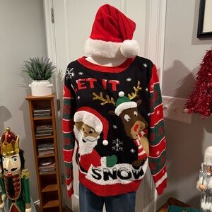 Ugly Christmas sweatrr Festive Christmas Sweater with Santa and Reindeer - Black